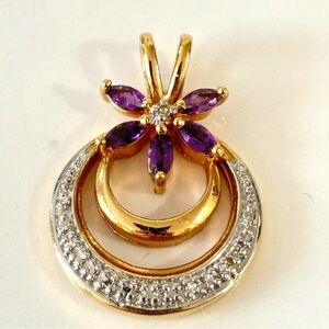 Signed BB PAJ China Pendant Goldtoned with Purple amethyst Flower